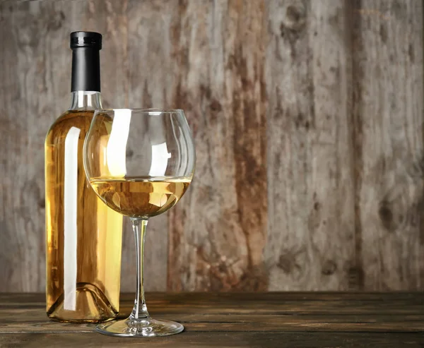 Bottle Glass White Wine Wooden Table — Stock Photo, Image