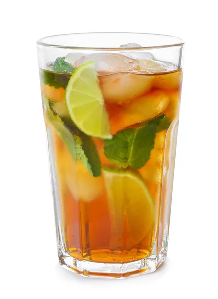 Bicchiere Con Cuba Libre Cocktail Sfondo Bianco — Foto Stock