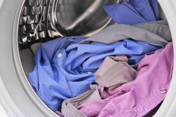 Wasmachine Met Kleren Close Wasserij Dag — Stockfoto