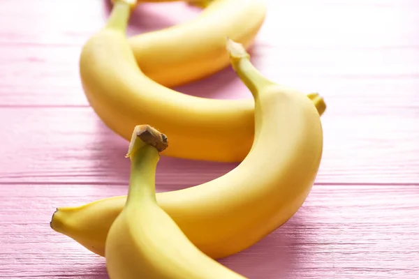 Ripe Bananas Color Wooden Background — Stock Photo, Image