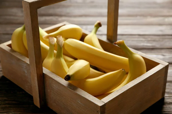 Basket Ripe Bananas Wooden Background — Stock Photo, Image