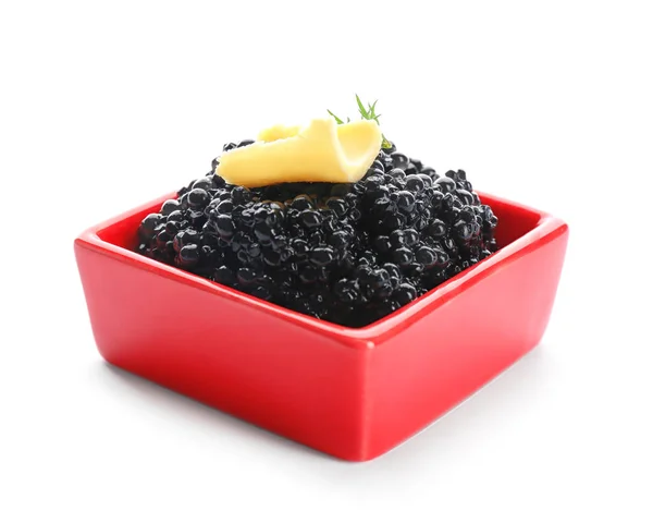 Caviale Nero Ciotola Fondo Bianco — Foto Stock