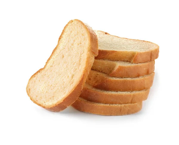 白い背景に乾杯のためのパンのスライス — ストック写真