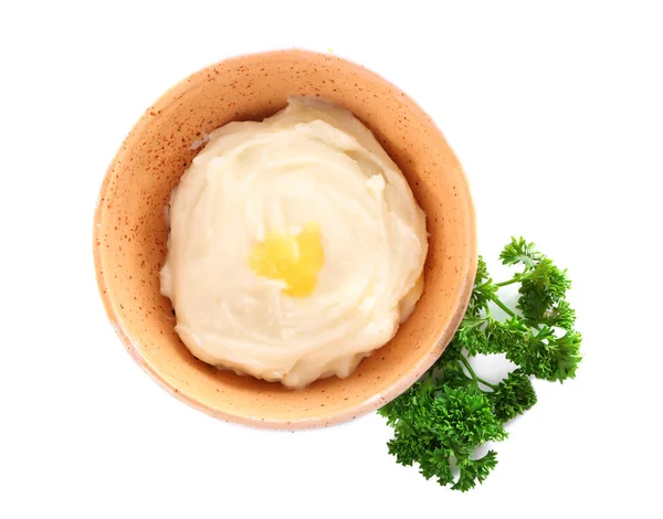 Bowl Mashed Potatoes White Background — Stock Photo, Image