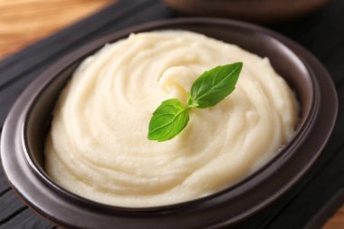 Patates püresi ile closeup kase