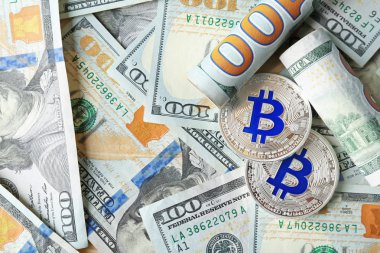 Gümüş bitcoins ve dolar faturaları