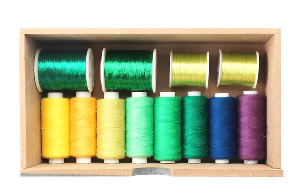 Box with colorful sewing threads — Stock Photo, Image