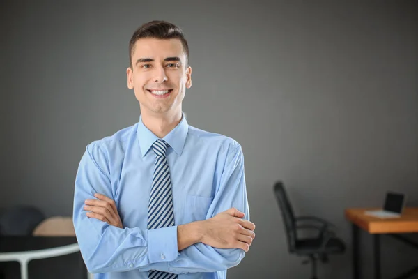 Portrait of young man in office wear indoors — Stok Foto