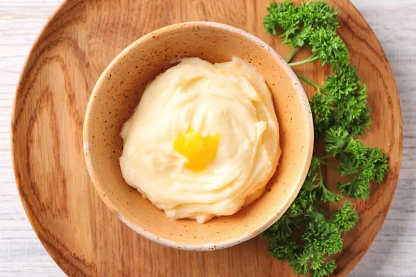 Cuenco Con Puré Papas Mesa — Foto de Stock