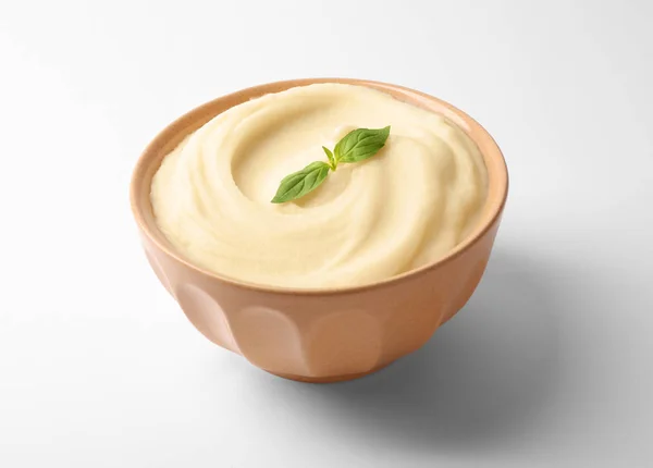 Kom Met Aardappelpuree Witte Achtergrond — Stockfoto