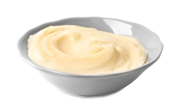 Plate with mashed potatoes on white background — Stock Photo, Image