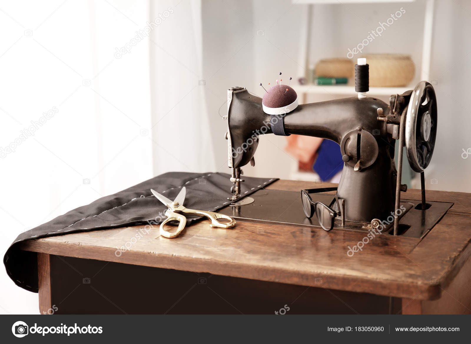 Tailor Desk With Old Sewing Machine Stock Photo C Belchonock
