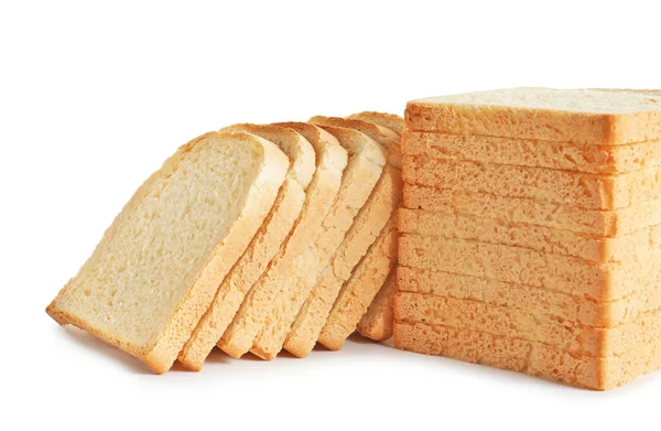 Slices of bread for toasting on white background — Stock Photo, Image