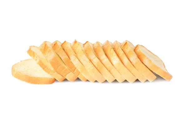 Fatias de pão para brindar no fundo branco — Fotografia de Stock