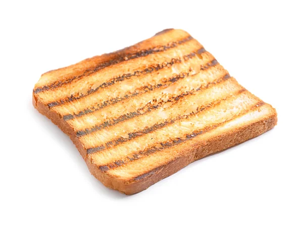 Sneetje Van Geroosterd Brood Met Gegrilde Lijnen Geïsoleerd Witte Achtergrond — Stockfoto
