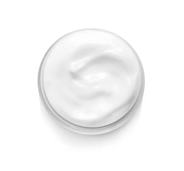 Jar with hand cream on white background — Stock Photo, Image