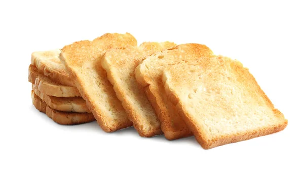 Geroosterd Brood Segmenten Geïsoleerd Witte Achtergrond — Stockfoto