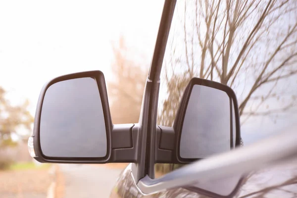 Side mirror of modern car, closeup — Stock Photo, Image