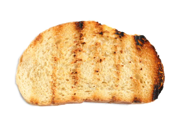 Pezzo Pane Tostato Con Linee Grigliate Isolate Sfondo Bianco — Foto Stock