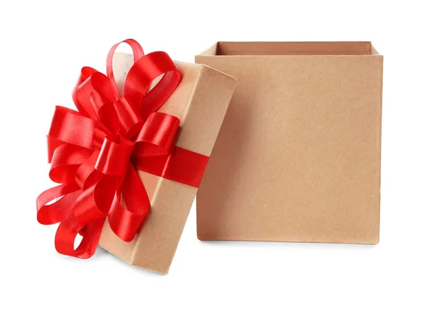 Abrir bela caixa de presente no fundo branco — Fotografia de Stock