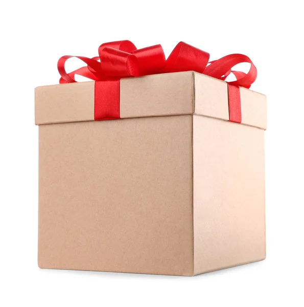 Bela caixa de presente no fundo branco — Fotografia de Stock