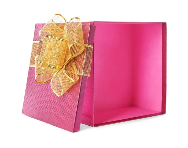 Open beautiful gift box on white background — Stock Photo, Image