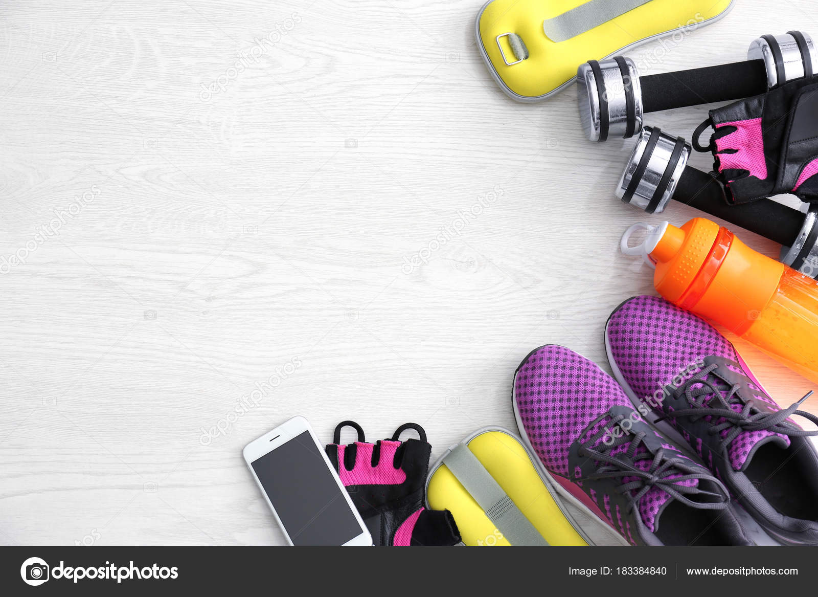 Gym stuff, mobile phone and blank space