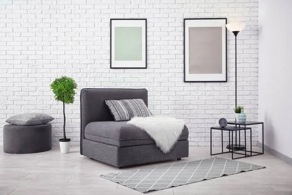 Moduláris sofa szakasz gyönyörű szobabelső — Stock Fotó