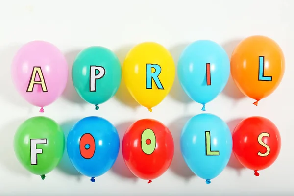 Colorful Balloons Phrase April Fools Light Background — Stock Photo, Image