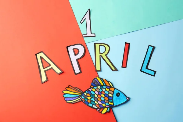 Phrase April Paper Fish Color Background Fools Day Celebration — Stock Photo, Image