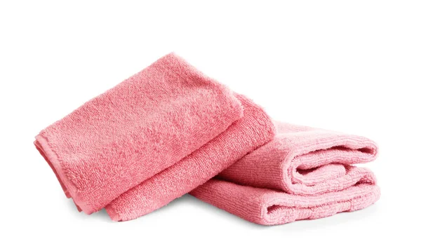 Folded Clean Terry Towels Isolated White — Stock Photo, Image