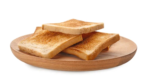 Piatto con pane tostato su sfondo bianco — Foto Stock