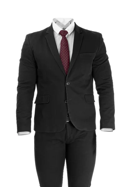 Stilvoller schwarzer Anzug auf weißem Hintergrund — Stockfoto