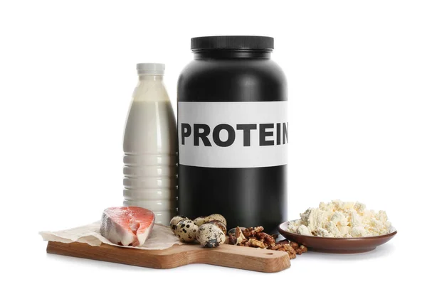 Yüksek Protein Yiyecek Toz Beyaz Arka Plan Üzerinde — Stok fotoğraf