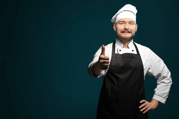 Handsome male chef on color background — Stock Photo, Image