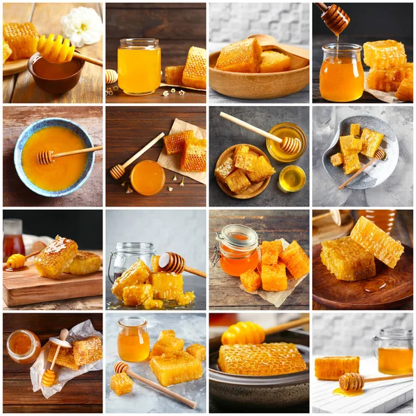 Collage Con Miel Dulce Fresca — Foto de Stock