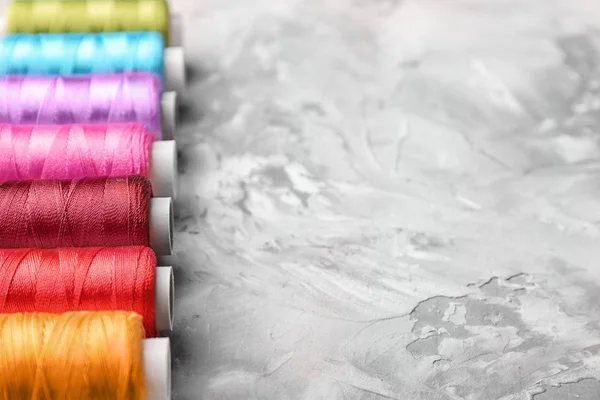 Colorful Sewing Threads Grey Background Closeup — Stock Photo, Image