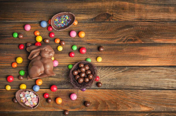 Chocolate Easter Bunny Candies Table — Stock Photo, Image