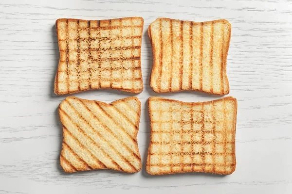 Tasty Toasted Bread Wooden Table — Stock Photo, Image