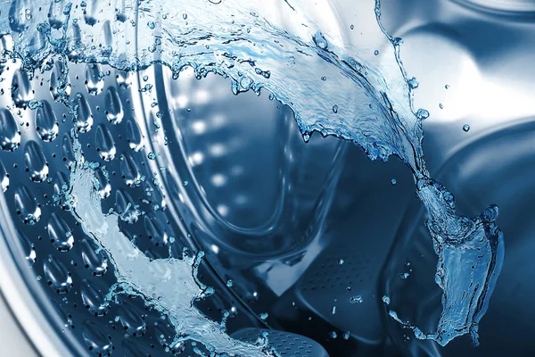 Vatten Stänk Tvättmaskin Trumma Närbild — Stockfoto