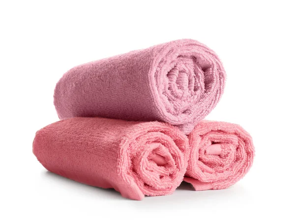 Rolled Clean Terry Towels Isolated White — Stock Photo, Image