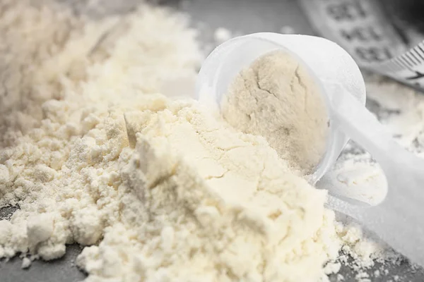 Protein Powder Measuring Scoop Table Closeup — Stock Photo, Image