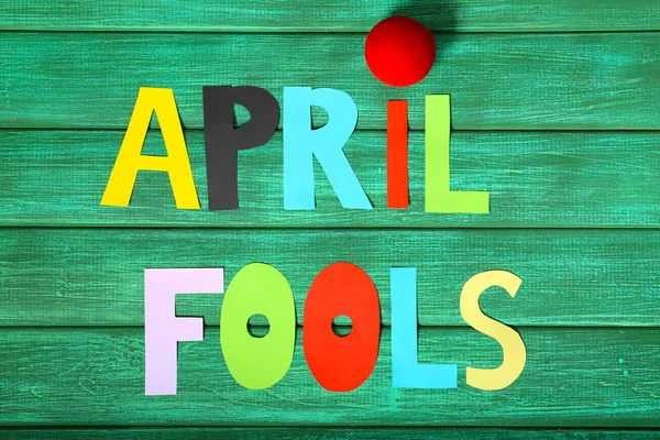 Composition Clown Nose Phrase April Fools Color Background — Stock Photo, Image
