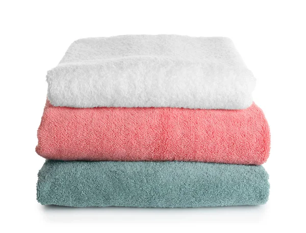 Folded Clean Terry Towels Isolated White — Stock Photo, Image