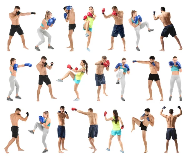 Set van boksers training op witte achtergrond — Stockfoto