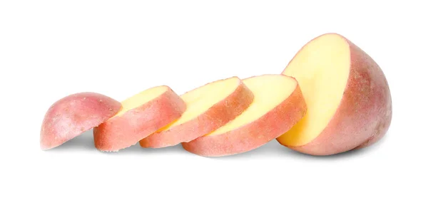 Raw fresh sliced potato on white background — Stock Photo, Image