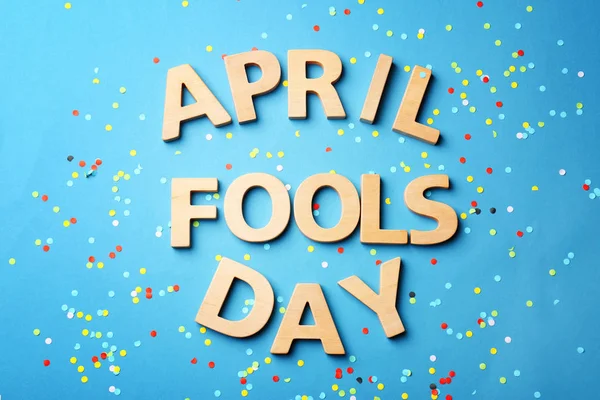 Frazy April Fools Day Konfetti Kolor Tła — Zdjęcie stockowe