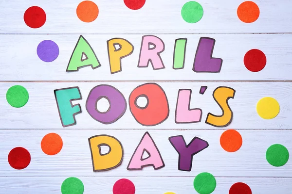 Phrase April Fools Day Wooden Background — Stock Photo, Image