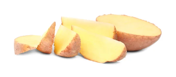 Raw fresh sliced potato on white background — Stock Photo, Image