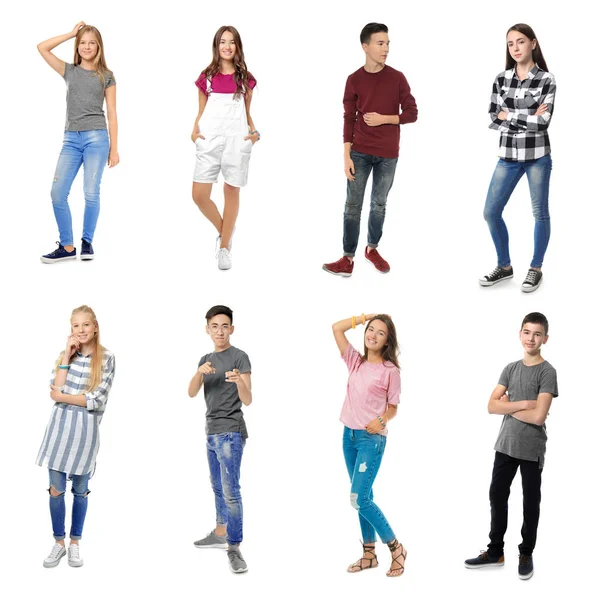 Collage mit stilvollen Teenagern auf weißem Hintergrund — Stockfoto